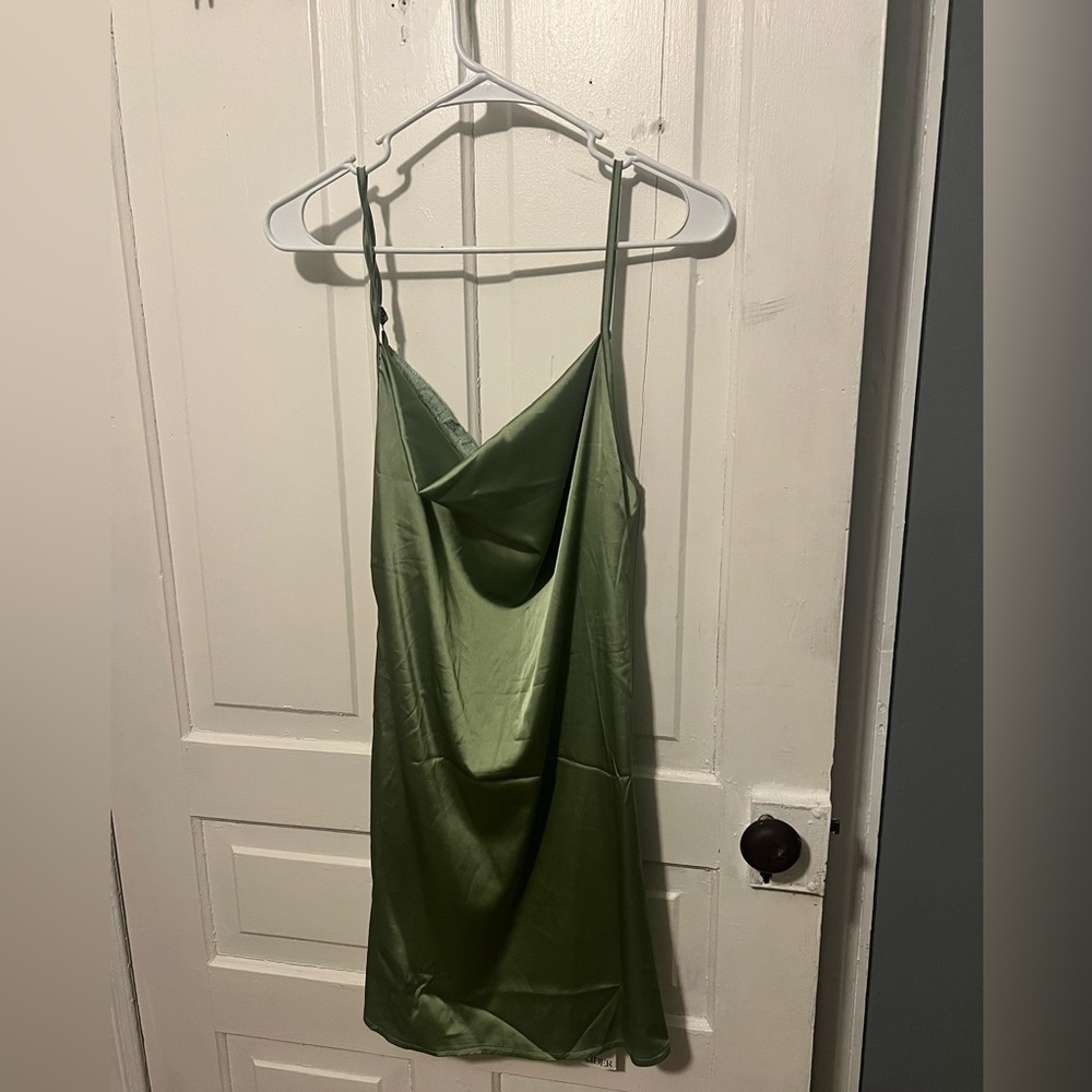 Cider Sage Green Satin Dress